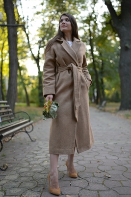 Monika coat classic, Jacquard viscose, Coat  natural wool